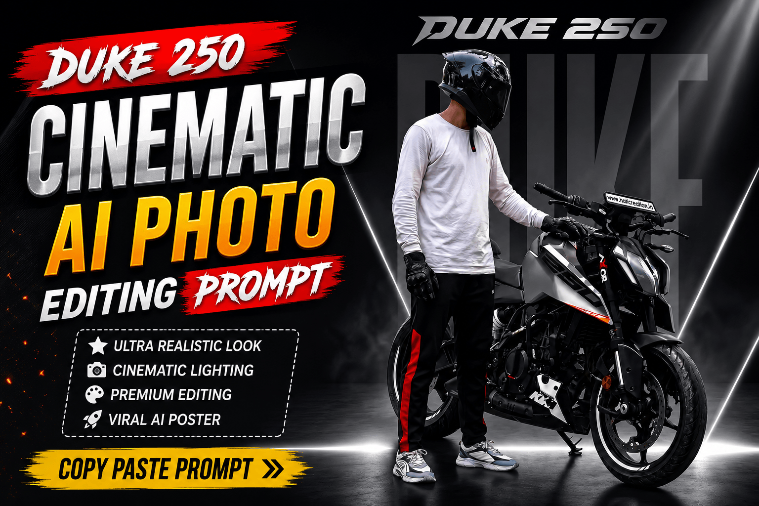Duke 250 Cinematic Photo Editing Prompt